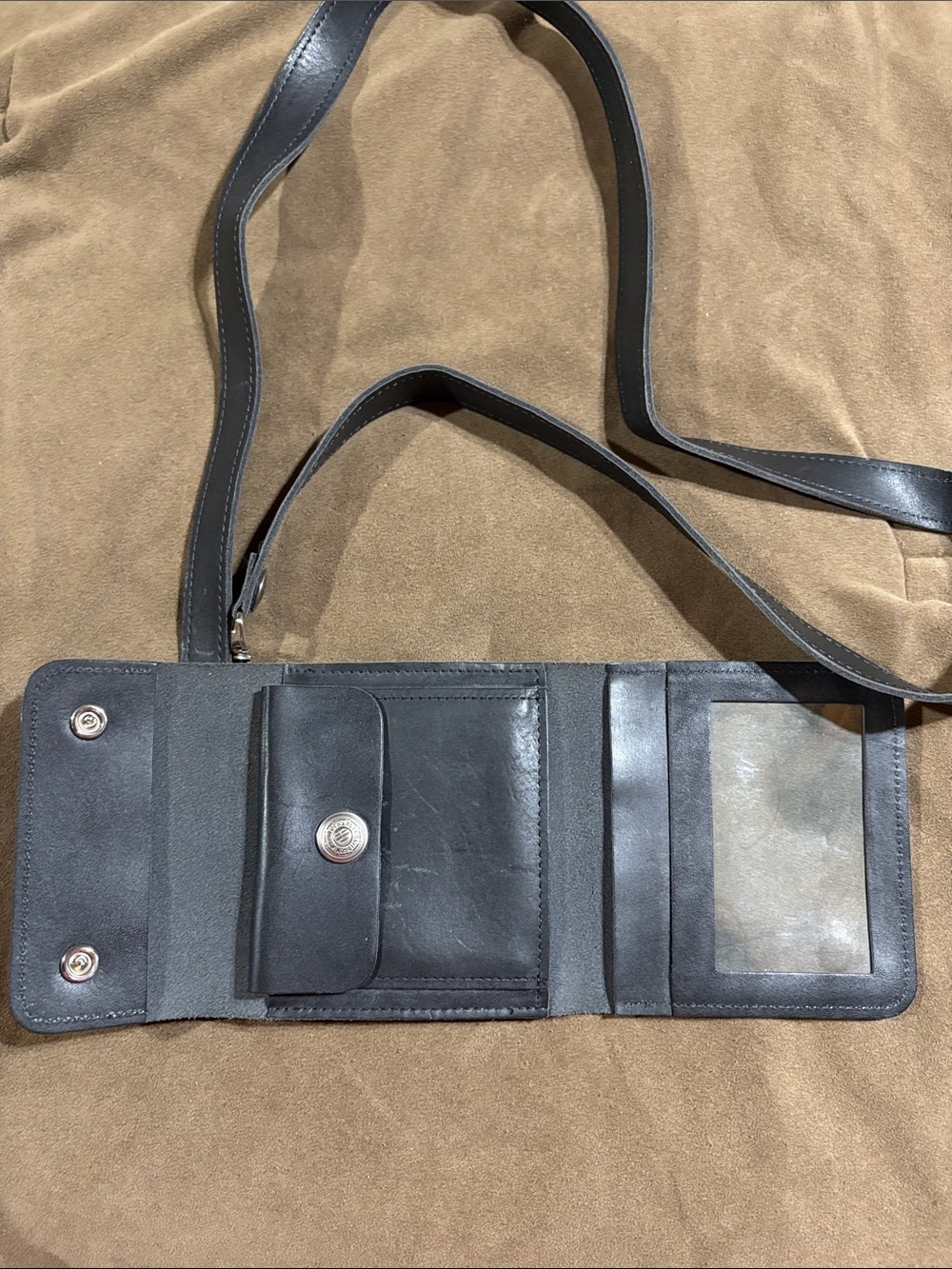 Vintage Harley Davidson Black Leather Crossbody Wallet Bag w/Detachable Strap - Picture 5 of 6